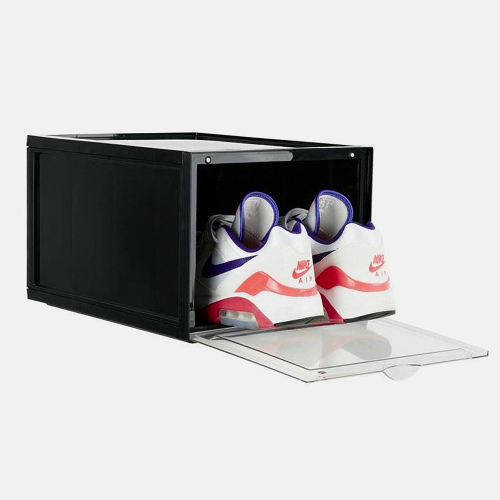 Zapatero Magnético Transparente, Pack 4 Cajas Almacenamiento de Zapatos Apilables, (Cajas Negras) , Caja de almacenamiento.