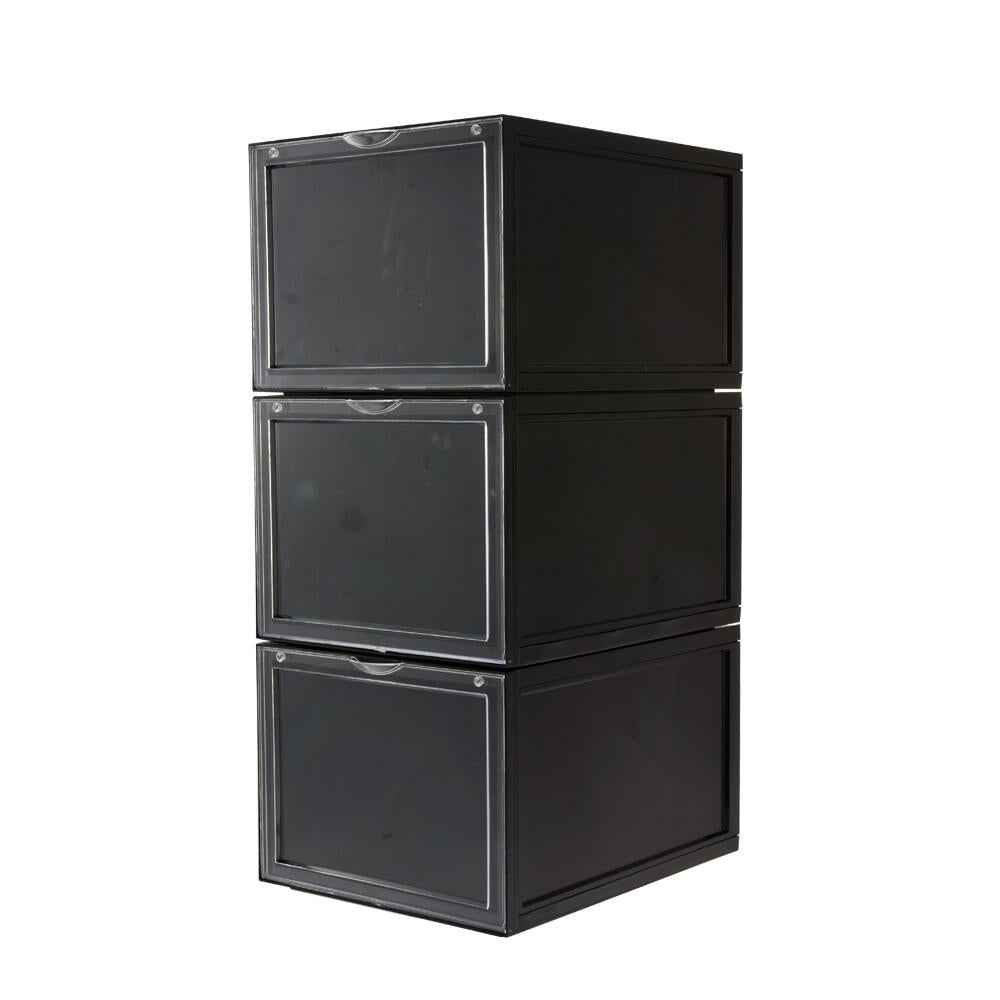 Zapatero Magnético Transparente, Pack 4 Cajas Almacenamiento de Zapatos Apilables, (Cajas Negras) , Caja de almacenamiento.