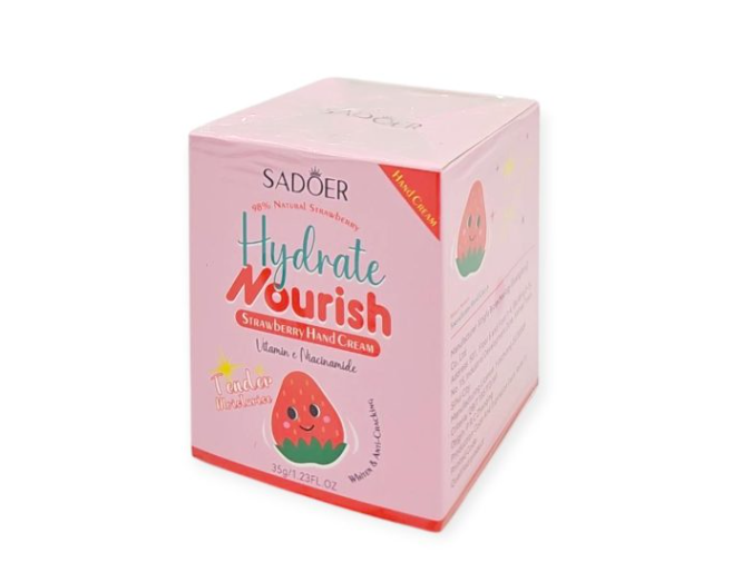 Crema de Manos de Fresa con Vitamina E y Niacinamida 35g – Hidratación, Suavidad y Antioxidantes con Aroma Irresistible