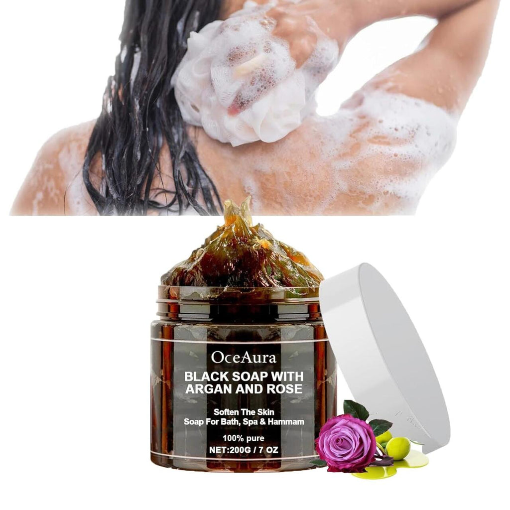 Oceaura Jabón Negro con Argán y Rosa – 200g 🌹🧼✨